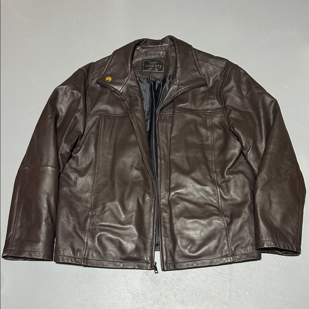 Jos. A Bank Reserve Genuine 100% Leather Brown Bomber Jacket (Men’s XL)